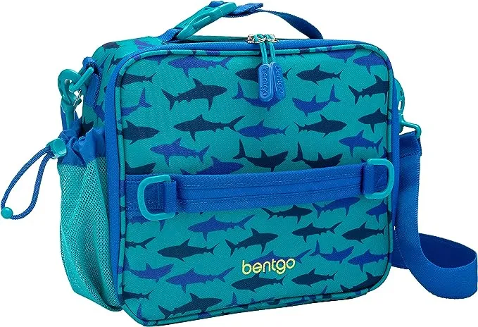 Bentgo® Kids Lunch Bag - Durable, Double Insulated, Water-Resistant Fabric, Interior & Exterior Zippered Pockets, Water Bottle Holder - Ideal for Children 3+ (Dinosaur)