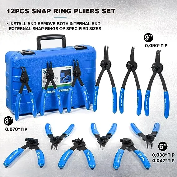 SMOTIVEPRO 12 Piece Versatile Retaining Snap Ring Pliers Set