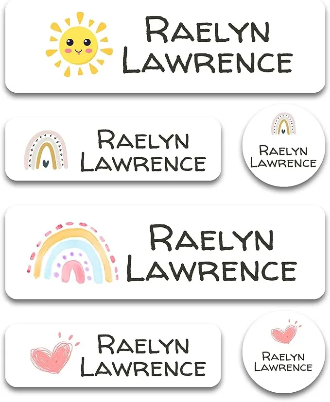 Custom Kid Name Labels for Daycare Variety Pack (180 ct.), Waterproof Dishwasher Safe Camp Personalized Name Stickers for School Supply, Baby Bottles, Lunch Boxes and Cups, Travel. (Pattern 8)