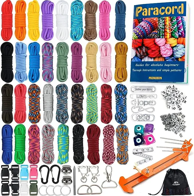 MONOBIN Paracord, 550 Paracord Combo Kit with Instruction Book - 36 Colors Multifunction Paracord Ropes and Complete Accessories for Making Paracord Bracelets, Lanyards, Dog Collars