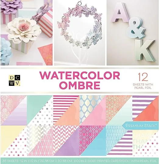 American Crafts Card Stock, 12x12 Watercolor Ombre Premium Printed Cardstock