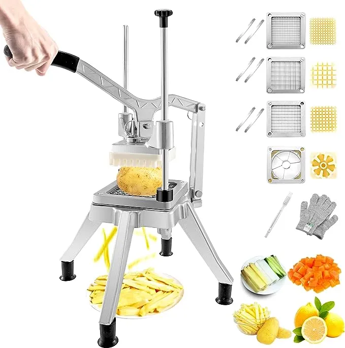 VEVOR Commercial Chopper w/ 4 Replacement Blades Commercial Vegetable Chopper Stainless Steel French Fry Cutter Potato Dicer & Slicer Commercial Vegetable Fruit Chopper for Restaurants & Home Kitchen