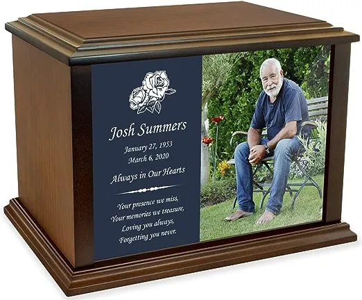 Personalized Custom Photo Eternal Reflections Wood Cremation Urn for Ashes - Customizable Urn - Large Size Urn - for a Person up to 225 Pounds