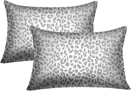 GALMAXS7 Satin Pillowcase for Hair and Skin Grey Leopard Print Satin Pillowcase Envelope Pillowcase Standard Size Set of 2 Soft and Cozy Pillowcase Satin for Women