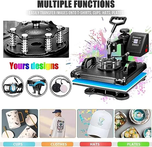 Whubefy Heat Press,8 in 1 Multifunctional Tshirt Printing Machine 15"x12" Digital Industrial Heat Transfer Machine,Swing Away Sublimation Heat Press