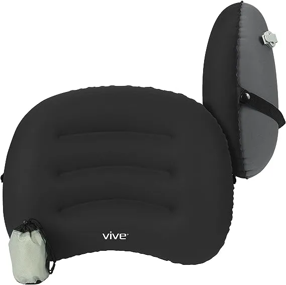 Vive Inflatable Lumbar Pillow - Cushion for Airplane Seat Travel Support - Lower Back Cushion for Car, Office Chair - Adjustable Firm Air Neck Pain, Sciatica Relief - Compact Portable Camping Headrest