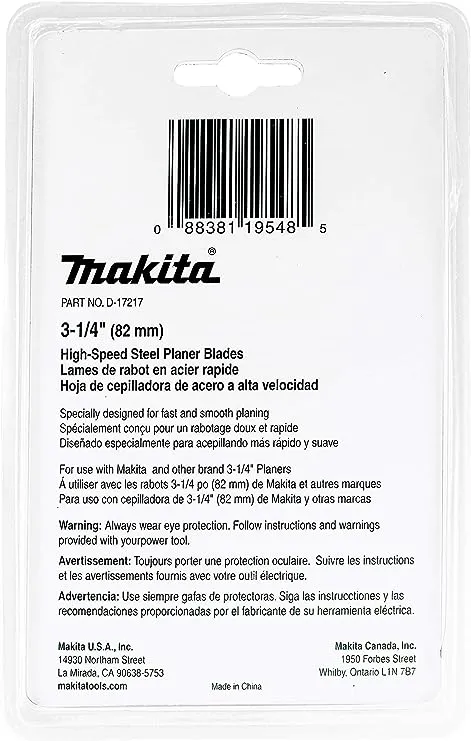 Makita 2 Piece - 3.25" HSS Planer Blades for 3.25" Planers - Fast Cutting for Hard Wood