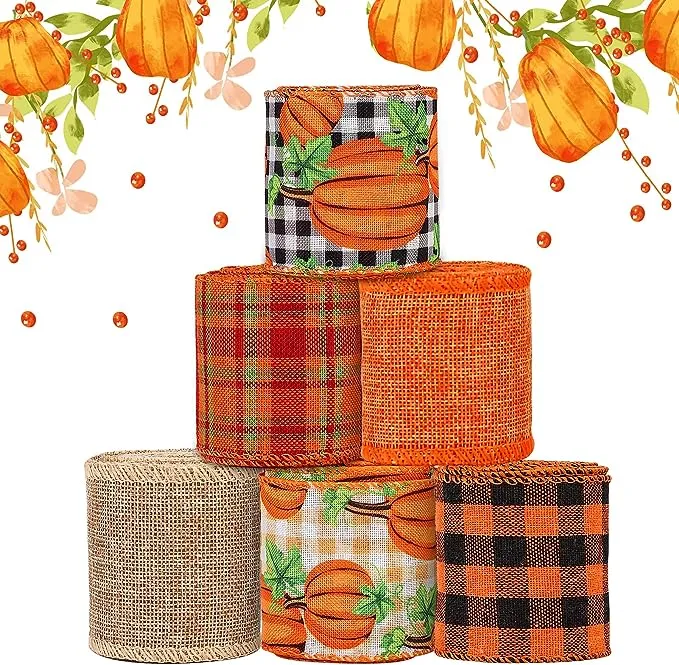 6 Rolls 30 Yards Fall Burlap Ribbon