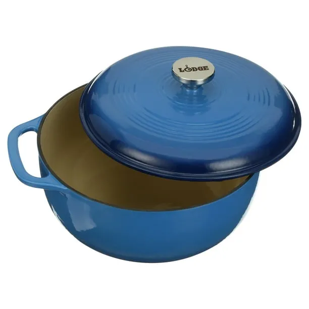 Lodge Cast Iron 6 Quart Enameled Cast Iron Dutch Oven, Blue