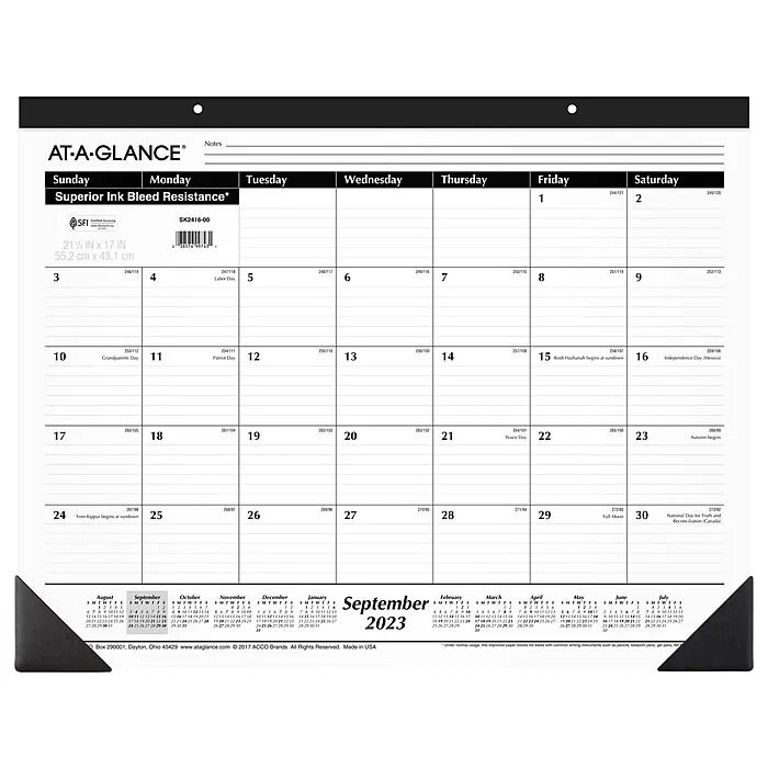 AT-A-GLANCE 2023-2024 Academic Desk Calendar, Monthly Desk Pad, 21-3/4" x 17", Ruled Daily Blocks, Standard (SK241600)