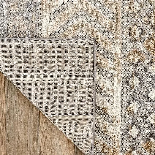 World Rug Gallery Distressed Geometric Indoor/Outdoor Area Rug - 2' x 7' Runner - Beige