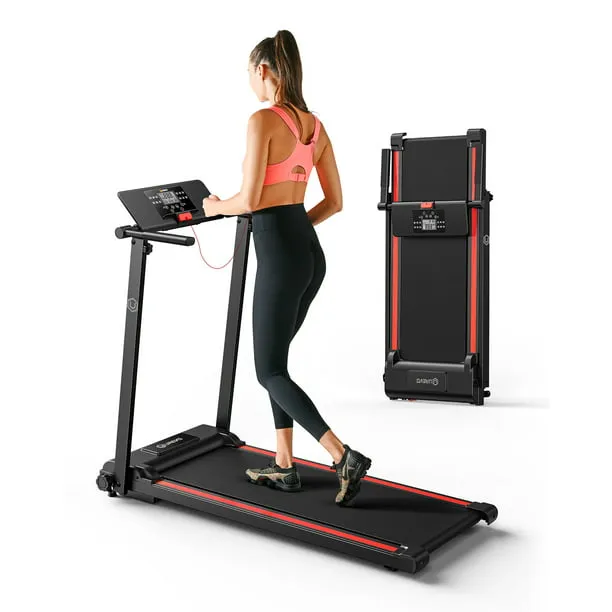 UREVO Folding Treadmill, 2.25HP Treadmills for Home with 12 HIIT Modes, Compact Mini Treadmill for Home Office, Space Saving Small Treadmill with Lar