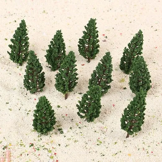 Yetaha 50PCS Model Trees, Trains Scenery DIY Pine Plastic Model Green Trees for OO HO Scale railroad Landscape Architecture Scenes, 80mm/3.15"