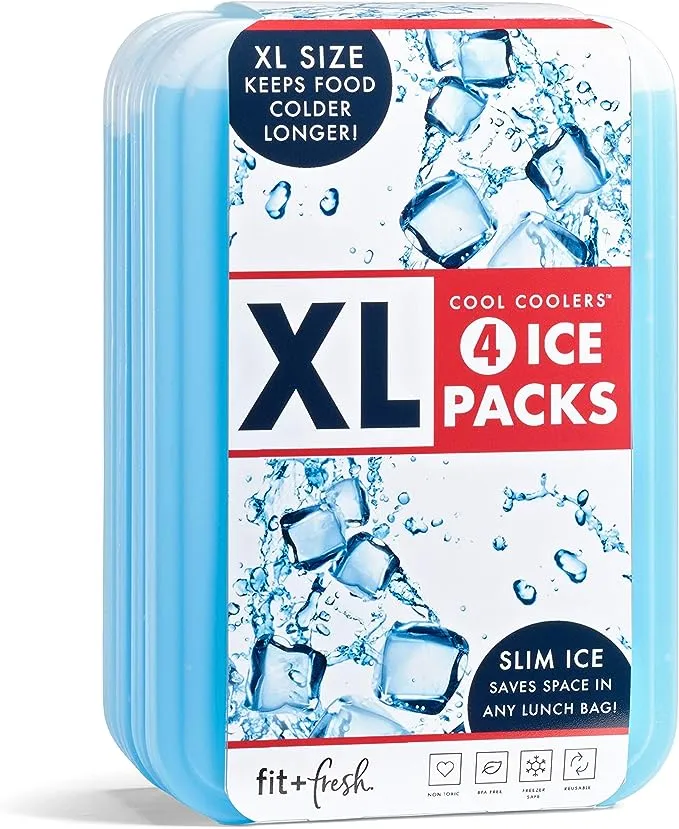 Klein Tools 55600 Work Cooler, 17-Quart Lunch Box Holds 18 Cans & Fit & Fresh XL Cool Coolers Freezer Slim Ice Pack for Lunch Box, Set of 4, Large, Blue