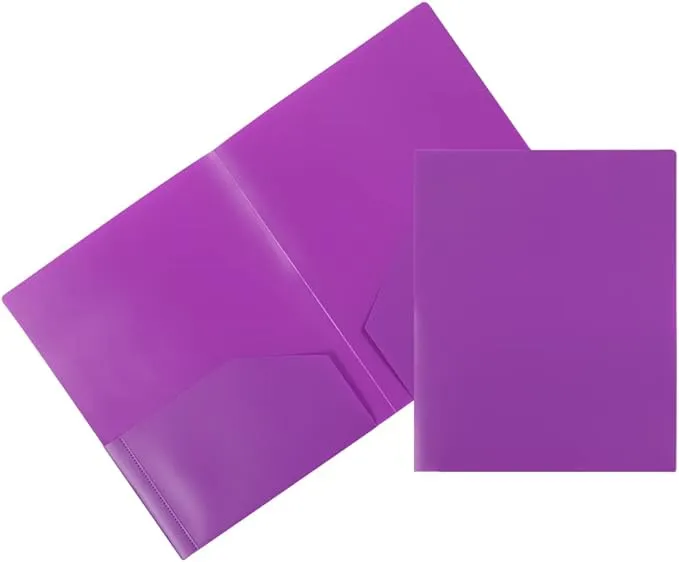 JAM PAPER Heavy Duty Plastic 2 Pocket Extra Tough School Folders - Purple - 6/Pack