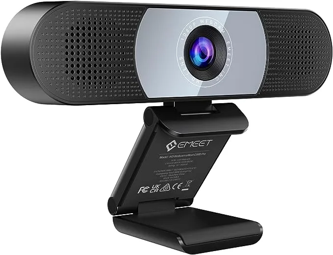 EMEET 3 in 1 Webcam - Streaming Webcam with Microphone, 2 Speakers & 4 Built-in Noise Reduction Microphones, C980 Pro 1080P HD Webcam for Video Conferencing/Gaming, Plug & Play, w/Cover - Gray