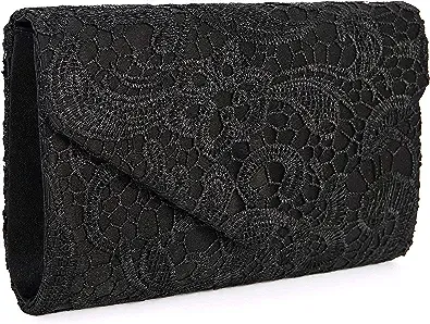 Women&#x27;s Elegant Floral Lace Evening Clutch Black