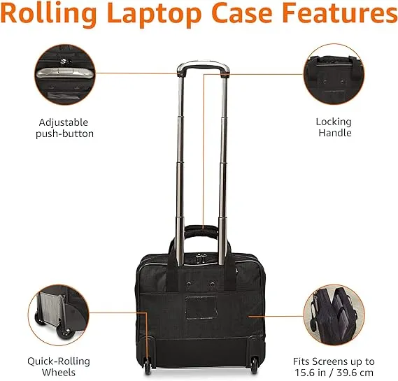 Amazon Basics Rolling Laptop Case, 14.5-Inch, Black