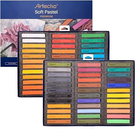 Artecho 72pcs Soft Pastels, 70 Colors Including 4 Fluorescent Colors, Extra Free Black & White, Square Chalk for Drawing, Blending, Layering, Shading, Pastels Art Supplies