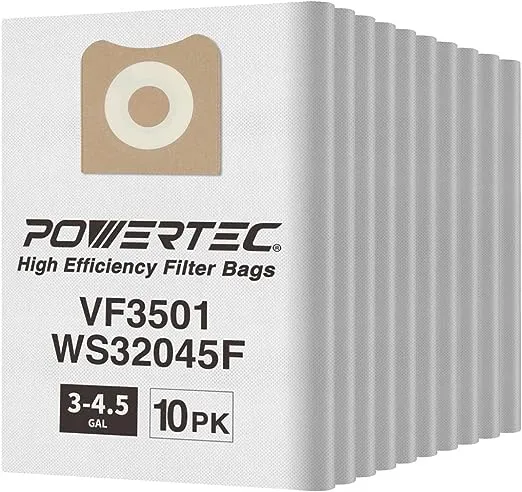 POWERTEC Shop Vacuum Bags 10PK, for Ridgid VF3501 23738 Filter Bags Size C, 3-4.