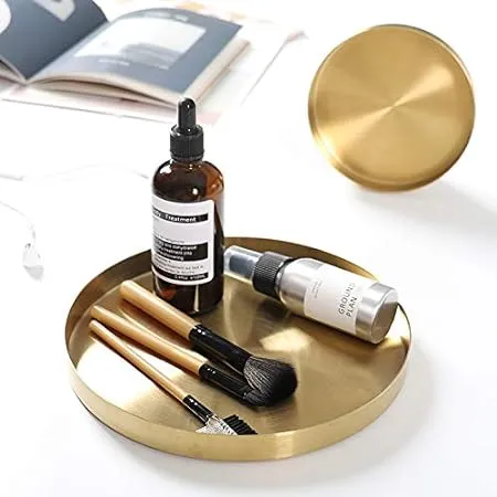 Thenshop 3 Pieces Round Serving Tray Stainless Steel Round Coffee Table Tray Circle Decorative Tray Decorative Vanity Tray Jewelry Makeup Organizer for Bathroom Candle Perfume (Gold,12 Inch)