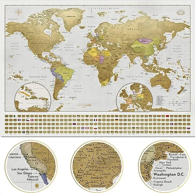 W Wanderlust Maps XL Scratch Off Map of The World - Deluxe Extra Large Scratch ...