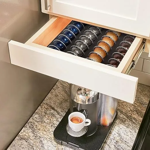 Coffee Capsule Storage Drawer Tray,Drawer Insert Organizer Holds 48 Pods Compatible with Nespresso Vertuo Vertuoline Capsules for Kitchen,Home,Office(Waterproof/Washable),Foam,Black