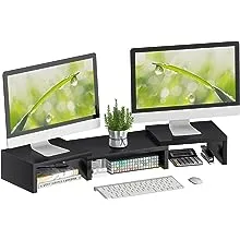 SUPERJARE Dual Monitor Stand Riser, Adjustable Length and Angle Screen Stand, Desktop Stand Storage Organizer for Laptop Computer/TV/PC/Printer- Black