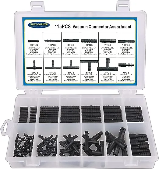 Vacuum Connector Assortment Heat Resistance 240℃（460℉）Automotive Vacuum Tubing Connector Vacuum Tee Connector Assortment Kit Nylon 115 Pieces BUSY-CORNER