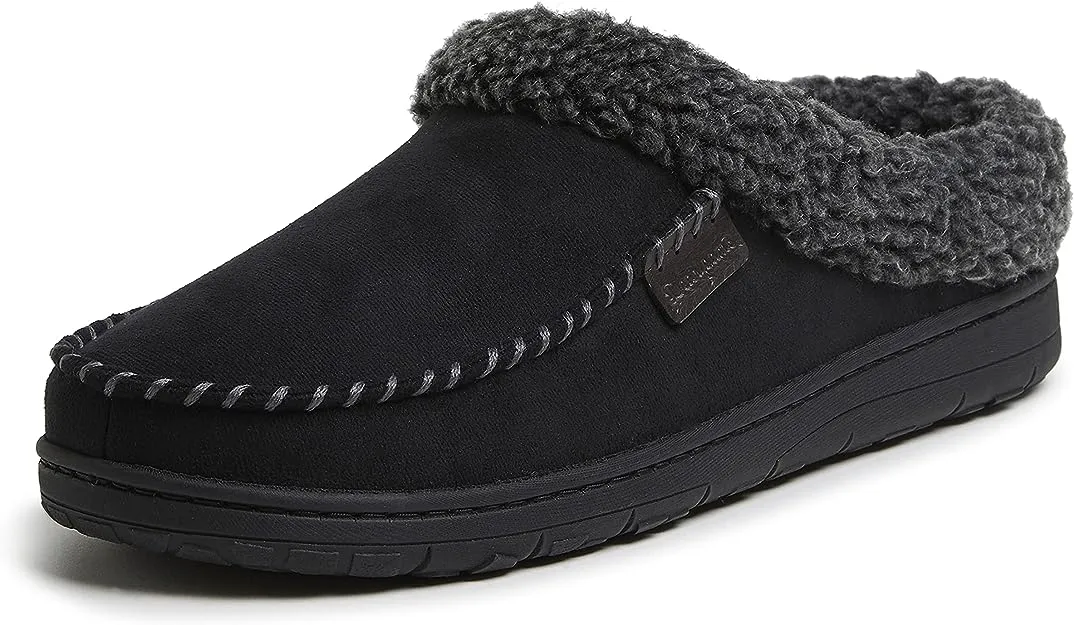 Dearfoams Men's Slipper Black Plush-Lined Moccasin Slipper M (9-10)