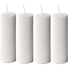 Ribbed Pillar Candles 2x6'' Tall Fluted Column Modern Home Décor Soy Wax Handmade Unscented (4-Pack, Champagne Yellow), Aesthetic Decorative Textured Candle Set