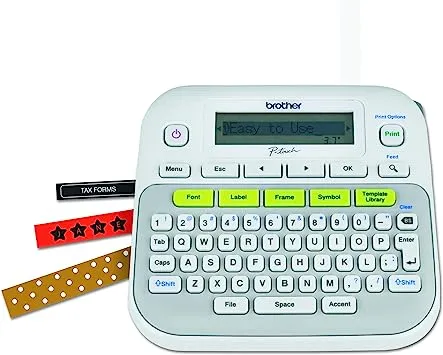 Brother P-touch, PTD210, Easy-to-Use Label Maker, One-Touch Keys, Multiple Font Styles, 27 User-Friendly Templates, White, Gray/White