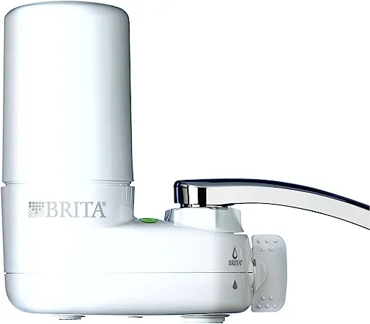 Brita Water Filter for Sink, Faucet Mount Water Filtration System for Tap Water, Reduces 99% of Lead, White