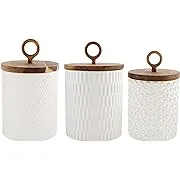 Mud Pie 49300035 85 Stoneware Canister Set, Cream, Small 8" x 4.5" | Medium 9.25" x 5.25" | Large 10.75" x 6", 50