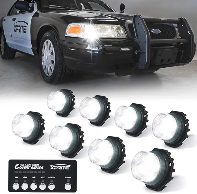 Xprite White Covert 8 Series Hide-A-Way LED Strobe Lights