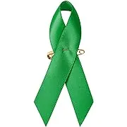 200 Pieces Green Satin Awareness Ribbons with Safety Pins for Mental Health A...