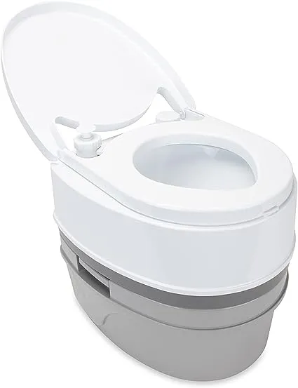 Camco Camper / RV Premium Travel Toilet - Features a 5.3-Gallon Detachable Holding Tank, Pump Flush Design & Spring-Loaded Latch (41544)