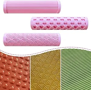 KEOKER Polymer Clay Texture Roller, 3PC Clay Texture Roller for Polymer Clay Earrings Tools (3 Sample Pack) (Heart, Rainbow, Vertical Strip ）