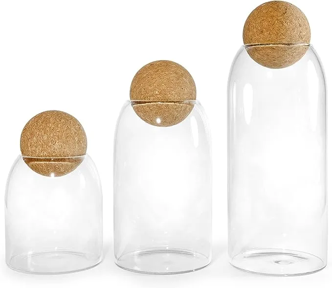 August and Wae Glass storage jars with Cork Lid ball 3 pack