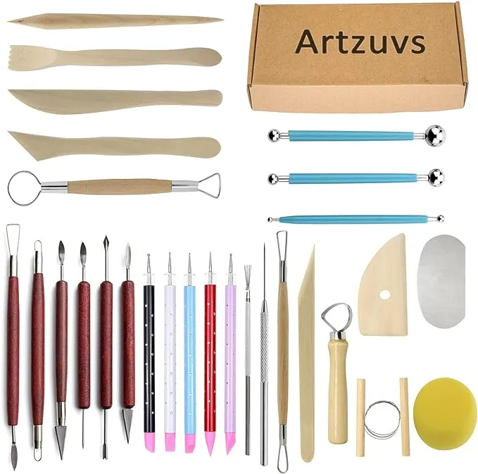 Artzuvs Clay Tools,28pcs Polymer &amp; Pottery Sculpting Tools Set,Ceramic Tools, Modeling Clay Supplies Tools Kit for