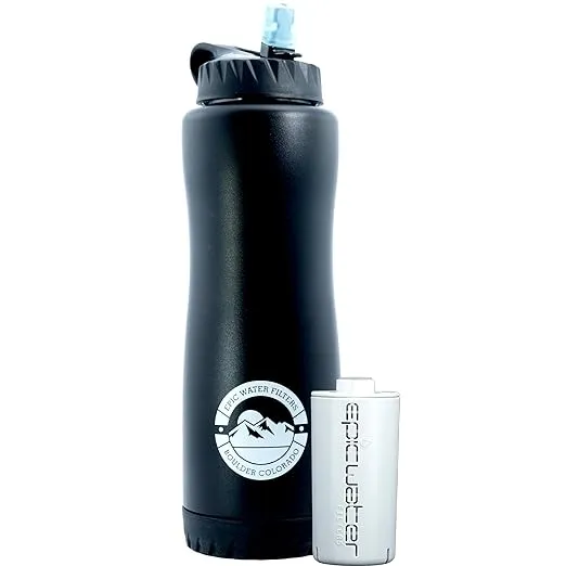 Epic Vostok | Stainless Water Filtration Bottle | Double Wall Vacuum Insulated 34 oz | USA Made Filter Removes 99.99% of Tap Water Contaminants Lead