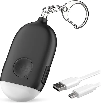 Autodéfense pour femme alarme personnelle porte-clés usb rechargeable 130 db fort alarme de sécurité sifflet avec lumière led bouton de panique ou gou