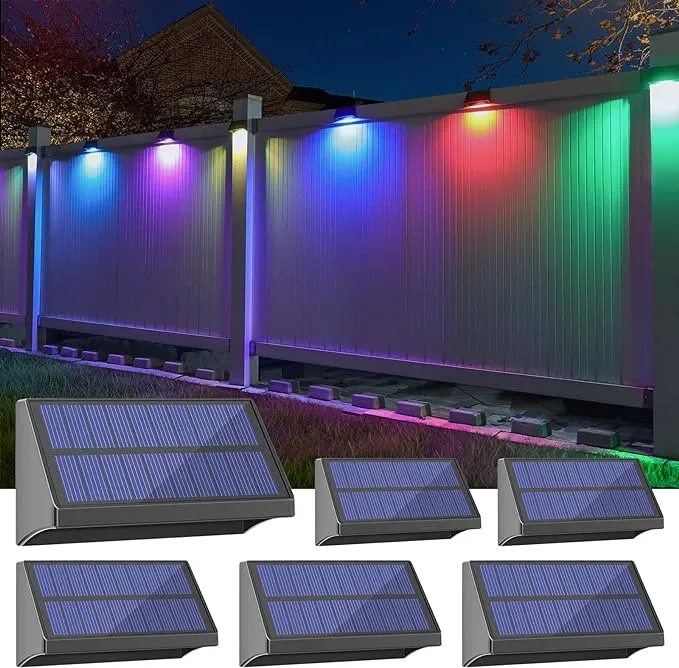 Bridika Solar Fence Lights, Outdoor Waterproof Warm White & Color Glowt, LED, for Backyard, Patio, Deck Railing, Stair Handrail, Pool and Wall (8 Packs)