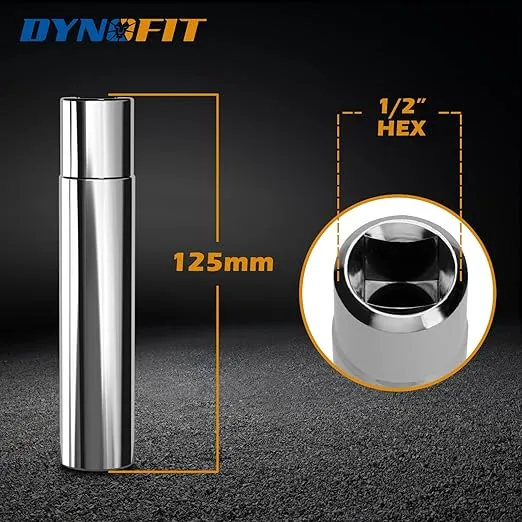 Dynofit Spike Lug Nut Socket for One-piece Style Spike Nuts, Install&Removal Sleeve Tool Replacement for 1/2"-20,M14x1.5/M14x2.0&19/16-18" Long Spiked Nuts, 1/2" Hex Open Ended Steel Spike Socket Tool