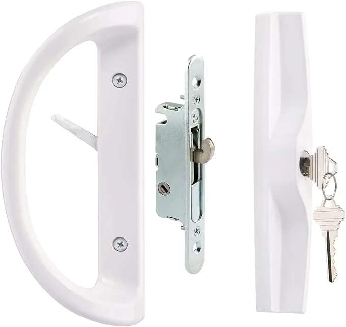 HauSun Patio Sliding Door Handle Set with Lock Key Cylinder,Mortise Lock and Face Plate,Complete Replacement Handle Lock Set Fits Door Thickness from 1-1/2" to 1-3/4",Reversible Design