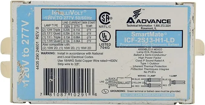 Advance IOP-2P59-N Fluorescent Ballast T8, 120 to 277V AC