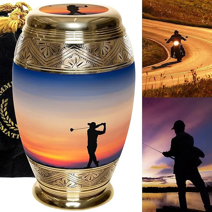 Gone Golfing Cremation Urns for Human Ashes Adult Male for Funeral, Burial or Home. Cremation Urns for Adult Male Large Urns for Dad and Cremation Urns for Adults XL Large & Small Urns for Ashes