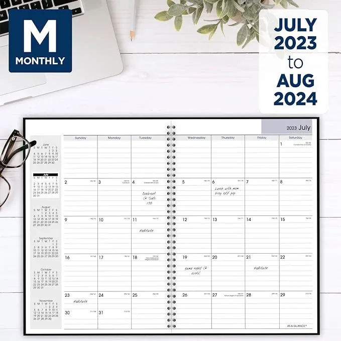 AT-A-GLANCE DayMinder Monthly Planner, Academic Year, Ruled Blocks, 12 x 8, Black Cover, 14-Month (July to Aug): 2024 to 2025