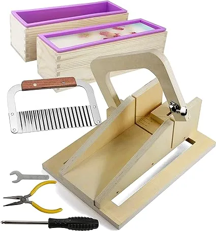 Silicone soap molds -Soap Cutting Tool Set Wooden Bamboo (+Shrink Wrap Bags 2)