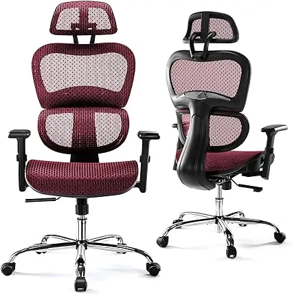 Ergonomic High Back Office Chair - High Office Chair with Headrest, Lumbar Support, Movable Armrests, Swivel Mesh Office Chair with 300 lbs Weight Capacity Adjustable Height for Home Office, Executive